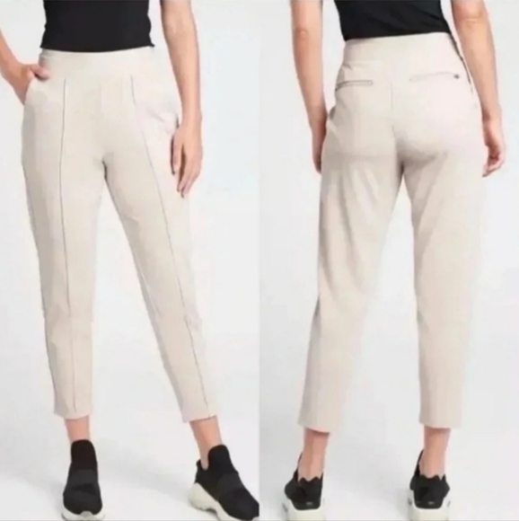 Athleta Venice pintuck stretch athleisure cream ankle pants - Picture 1 of 8